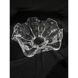 Confrac Art‎ Glass Verrier France Abstract dish Crystal Clear Signed Free form